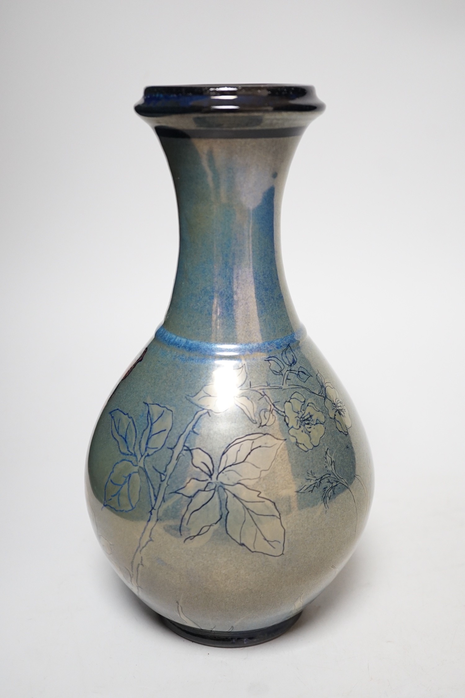 Jonathan Chiswell Jones, a lustre vase - Peacock butterfly and brambles, No 8169, 24cm.